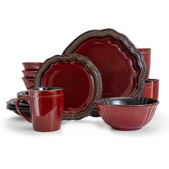 Elama Regency 16 Piece Luxurious Stoneware Dinnerware with Complete Setting for 4, 16pc in Black at Nordstrom