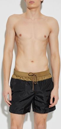 Moncler Swim Shorts With Logo Patch, Mens, Black
