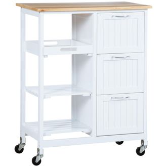 STILVORA Carro De Cocina Con 3 Cajones, 2 Estantes Abiertos, Bandeja Extra&iacute;ble Y Ruedas, En Mdf, 67 X 37 X 84 Cm
