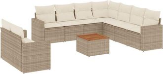 vidaXL Juego De Sof&aacute;s Jard&iacute;n Con Cojines Beige 10 Pzas Rat&aacute;n Sint&eacute;tico Vidaxl