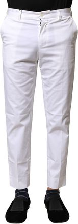 Dolce & Gabbana White Cotton Straight Logo Men Pants Polyester Elastane