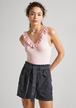 Pepe Jeans London V-Shirt PEPE JEANS LEIRE, Damen, Gr. XL, pink, Feinripp, Obermaterial: 50% Baumwolle, 45% Viskose, 5% Elasthan, slim fit, V-Ausschnitt, Shirts V-Shirt