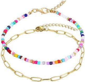 Adornia Set of 2 18K Gold Plated Paper Clip Chain & Beaded Anklets in Multi at Nordstrom Rack