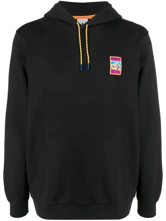 adidas logo patch drawstring hoodie - men - Cotton/Spandex/Elastane - S - Black