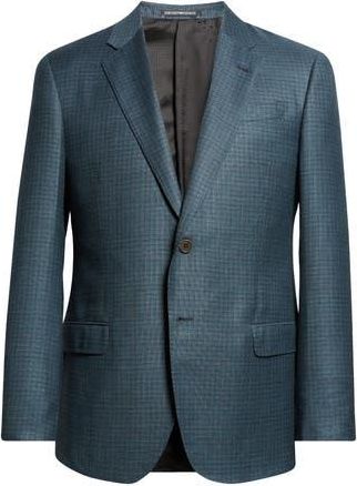 Emporio Armani Teal Shadow Check Wool Sport Coat at Nordstrom Rack, Size 42 Us / 52 Eu Regular