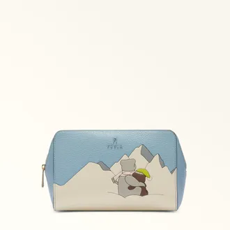 Furla Camelia Beauty Case Toni Carta Da Zucchero Multicolore Pelle Granata Di Vitello Eracle Con Stampa Orsi Neve Donna