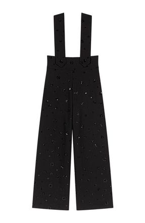 Maje Embroidered trousers with braces in Black at Nordstrom, Size 40 Eu