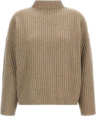 Brunello Cucinelli Brown Knitted Turtle Neck Sweater