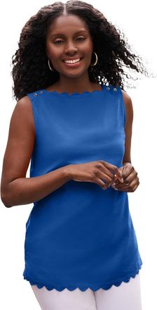 Jessica London Sleeveless Scallop Boatneck Tee in Dark Sapphire at Nordstrom, Size Medium