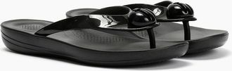 FitFlop Womens FitFlop Iqushion Glossy Button Womens Black Flip Flops - Size: 3