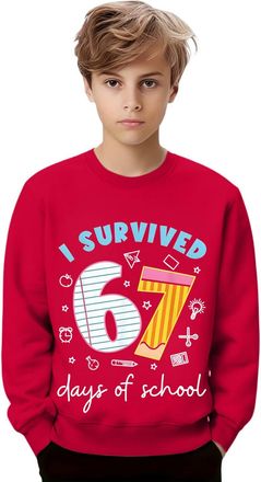 Generic Boys Girls 67 Meme Sweatshirt 6 7 Number for Kids Six Seven Meme Shirt Funny Mean Guy Christmas Sweatshirt 67 Meme Jumper Internet Joke Xmas Gift (Red