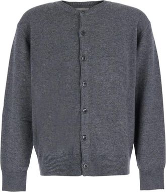 Dunst Truien & Vesten, Heren, Grijs, XL, Wol, Gebreide Cardigan met Ronde Hals