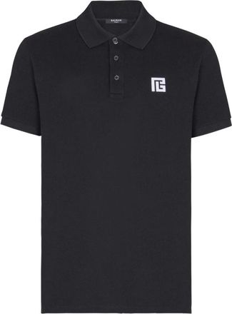 Balmain Geborduurde katoenen polo - Heren - Polos - Zwart - XL - Katoen - Tops