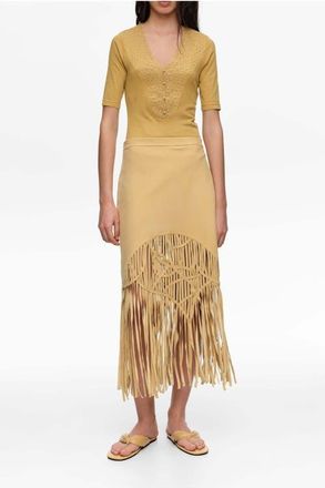 Bimba & Lola Suede Midi Skirt With Irregular Fringes in Mustard at Nordstrom, Size 38