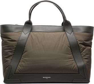 Balenciaga Green Khaki Nylon Leather Handbag Tote Bag (Pre-Owned)