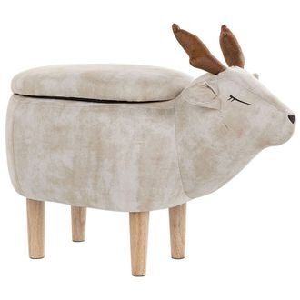 Beliani Beliani - Taburete Para Ni&ntilde;os En Forma De Reno Tapizado En Tela De Poli&eacute;ster Beige Patas De Madera Funci&oacute;n De Almacenamiento Reindeer