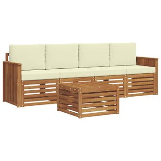 vidaXL Conjunto De Sof&aacute;s De Exterior Con Coj&iacute;n 5 Pcs Natural Y Crema Vidaxl