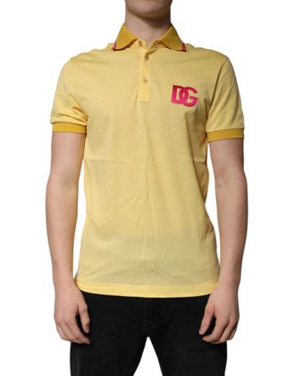 Dolce & Gabbana Mens Logo-Embroidered Cotton Polo Yellow