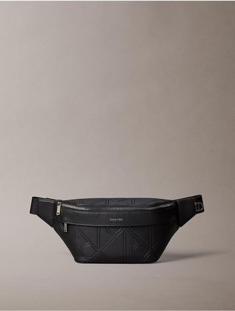 Calvin Klein Mens Allover Embossed Emblem Logo Waistpack - Black