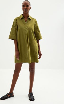 Contemporaine Womens Johnny collar poplin dress