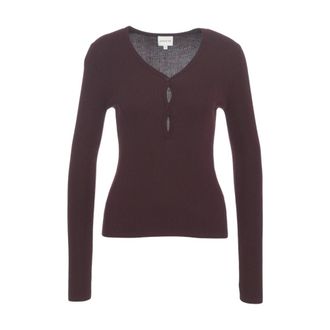 Birgitte Herskind V-neck Knitwear, female, Brown, Size: M Oscar Ribbed Knit Top