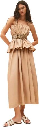 Twinset Vestido Popelina Volante - Dames - Casual kleedjes - Beige - S - Katoen - Kleedjes