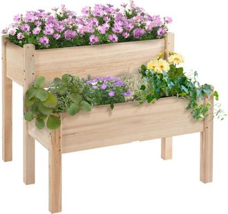 OUTSUNNY Mesa De Cultivo Huerto Urbano Elevado De Madera De 2 Niveles Para Cultivo Plantas Flores Verduras 86x85x72 Cm Madera Natural