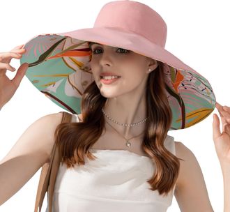Feoya Women Reversible Sun Hat Wide Brim Outdoor UV Protection Summer Foldable Hat Packable Sun Hat for Women Beach Travel Gardening Sun Hat Large Brim Sun 