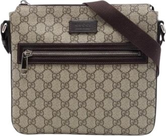 Gucci Pre-owned Canvas Crossbody Bag - unisex - Vintage Schoudertas - Beige - ONE Size - Leer - Vintage