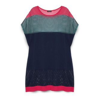 Fiorella Rubino Kleur blok opengebreide trui - Dames - Ronde hals truien - Blauw - M - Nylon - Truien & Vesten