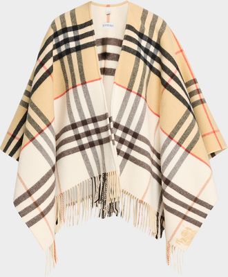 Burberry Contrast Check Cashmere-Wool Cape