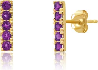 MAX + STONE 14k Yellow Gold Small 2mm Gemstone Bar Stud Earrings with Push Backs