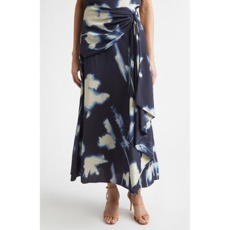 Lela Rose Abstract Floral Cascade Ruffle Crepe Skirt in Navy at Nordstrom, Size 10