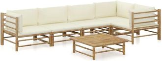 vidaXL Set De Muebles De Jard&iacute;n 6 Piezas Bamb&uacute; Y Cojines Blanco Crema Vidaxl