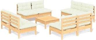 vidaXL Muebles De Jard&iacute;n 9 Piezas Cojines Madera De Pino Color Crema Vidaxl