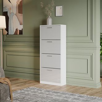 Vicco Zapatera Abatible Gizmo, Blanco/blanco Alto Brillo, 59 X 137 Cm Con 4 Compartimentos