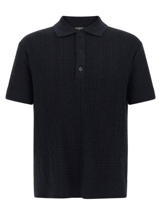 Balmain Mens Monogram Knit Polo Shirt