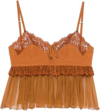 Chlo&eacute; Brown Lace Sweet Heart Neck Top
