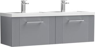 Balterley Balterley - Retro 2 Drawer Wall Hung Vanity Unit with Double Polymarble Basin - 1200mm - Satin Grey