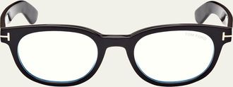 Tom Ford Mens Acetate Blue Light-Blocking Round Glasses