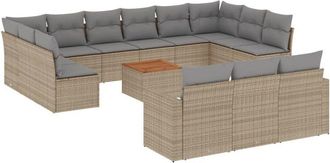 vidaXL Set Sof&aacute;s De Jard&iacute;n 14 Pzas Con Cojines Rat&aacute;n Sint&eacute;tico Beige Vidaxl