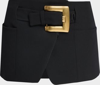 Balmain Belted Grain De Poudre Micro Wrap Skirt