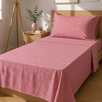 KASANOVA Completo letto 1 piazza e mezza foglie corallo