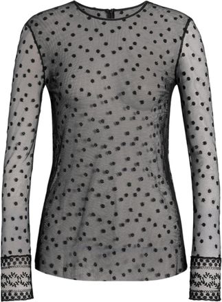 Alberta Ferretti Sheer Long-Sleeve Shirt with Delicate Polka Dot and Lace Details