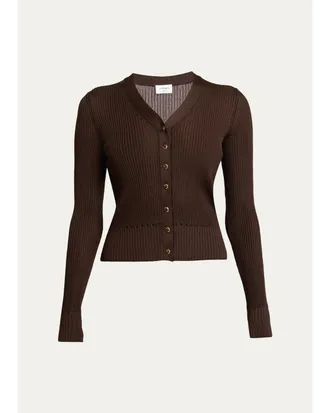 Saint Laurent Cassandre YSL Ribbed V-Neck Cardigan