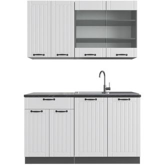 Vicco Cucina completa Fame-Line, Bianco casa di campagna/antracite, 140 cm senza piano di lavoro