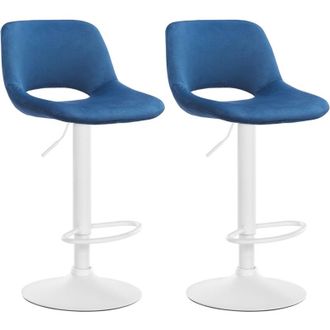 Clp Clp - Set De 2 Taburetes De Bar Camden En Terciopelo Azul Metal Blanco Mate