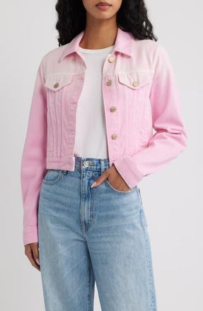 LoveShackFancy Bardot Ombr&eacute; Denim Trucker Jacket in Strawberry Sunrise at Nordstrom, Size Xx-Small