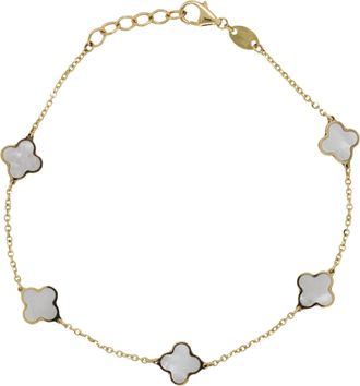 Italian Gold, Inc 14K Yellow Gold Station Clover Bracelet-Mother Of Pearl