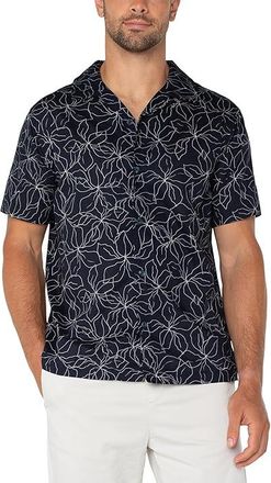 Liverpool L.A. Short Sleeve Button Up Camp Shirt Mens Clothing Navy/White : LG, Cotton